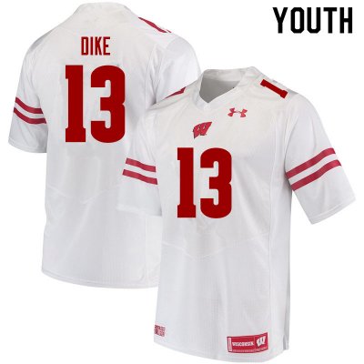 Youth Wisconsin Badgers NCAA #13 Chimere Dike White Authentic Under Armour Stitched College Football Jersey XZ31M72IP
